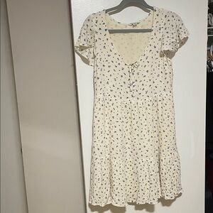 Cream Floral Tie-Front Summer Dress